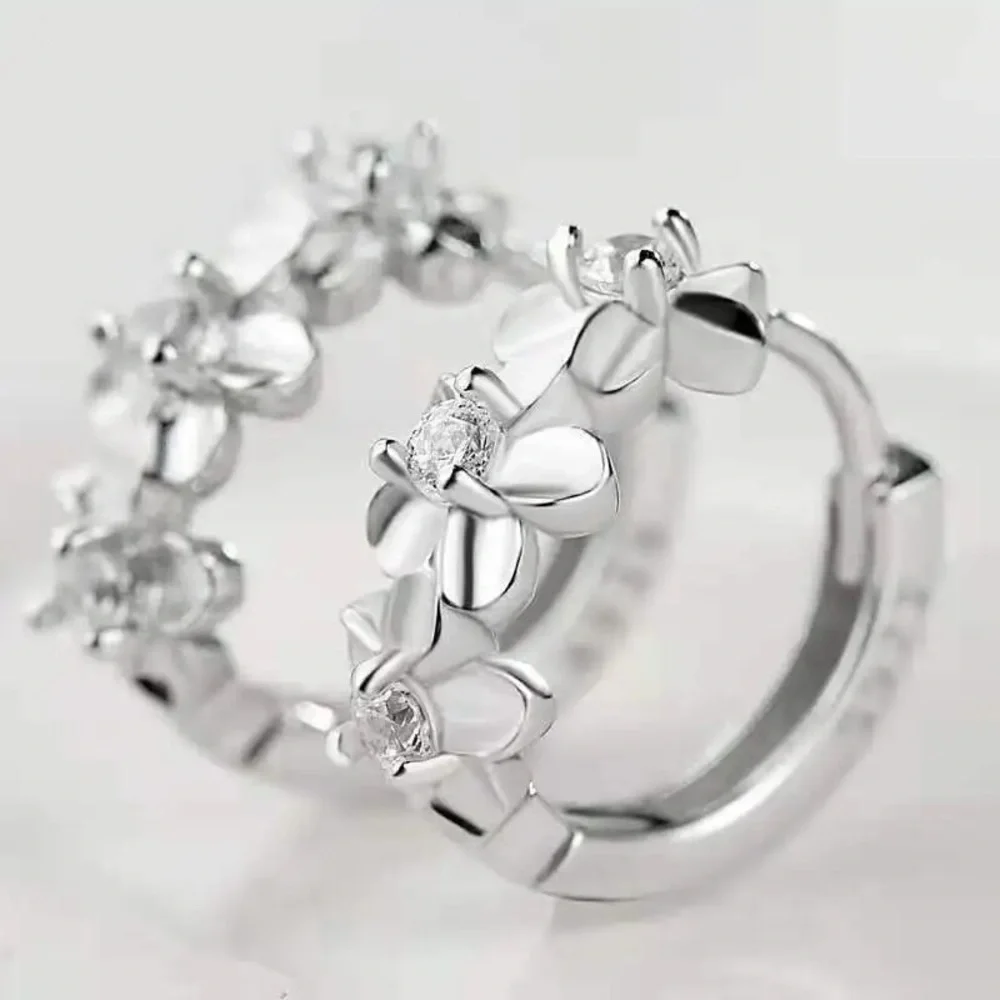 925 Sterling silver romantic plum bossom crystal earrings for women fashion